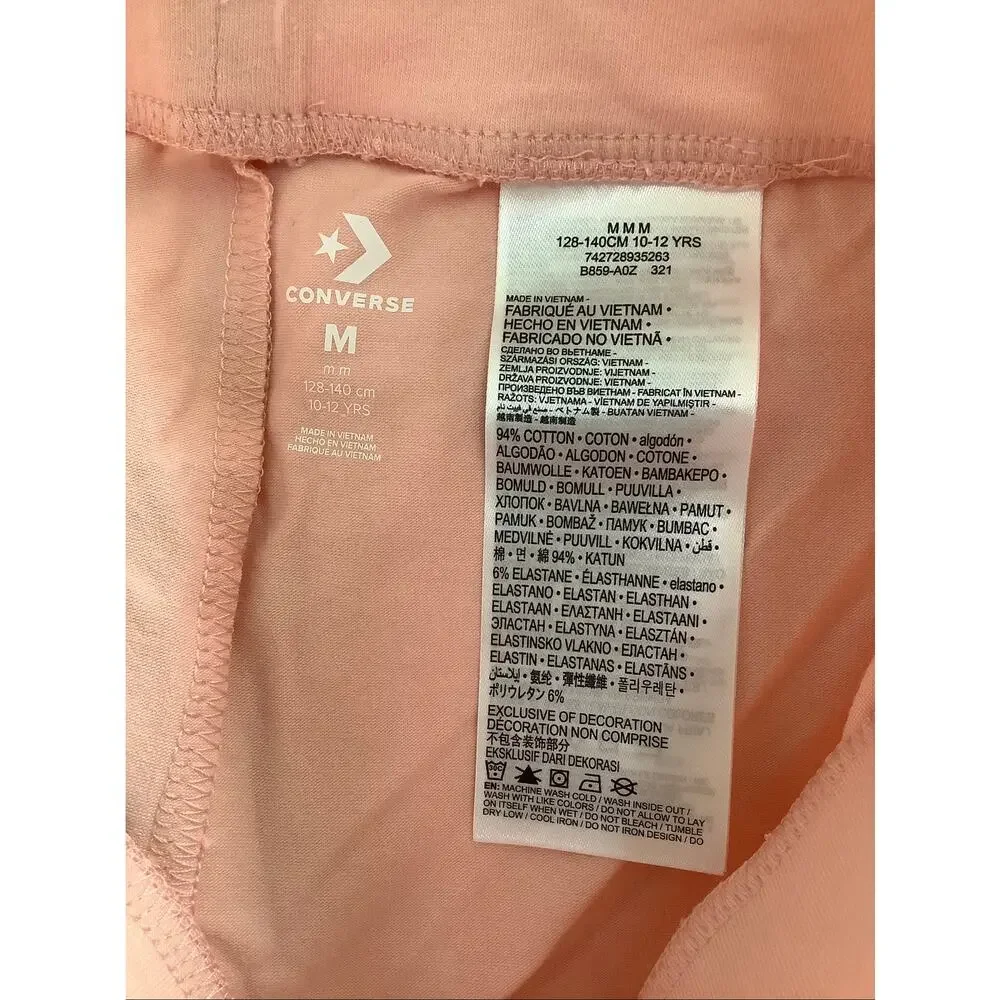 Converse Girls MD Storm Pink Logo Metallic Ink Print Leggings Streetwear U7-8
